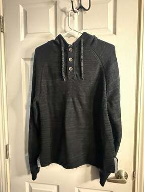Outpost Makers Mens Black Textured Knit Henley Pullover Hoodie Size L